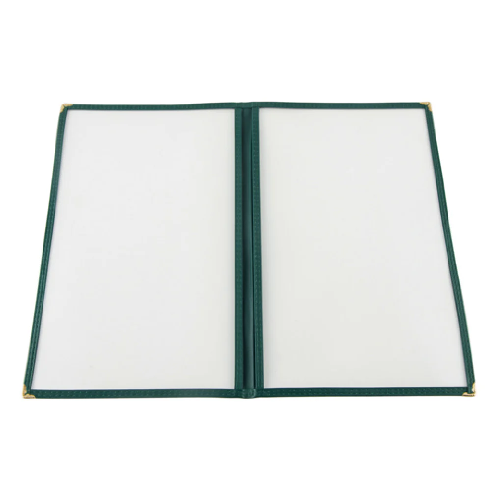 CAC China MCP2-914GN 8-1/2 Inch Menu Cover with Brass Corners Green Trim CAC China MCP2-914GN 8-1/2 Inch Menu Cover with Brass Corners Green Trim