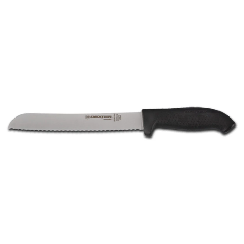 Dexter Russell 24223B 8 Inch Scalloped Edge High Carbon Steel Bread Knife Black Rubber Handle Dexter Russell 24223B 8 Inch Scalloped Edge High Carbon Steel Bread Knife Black Rubber Handle