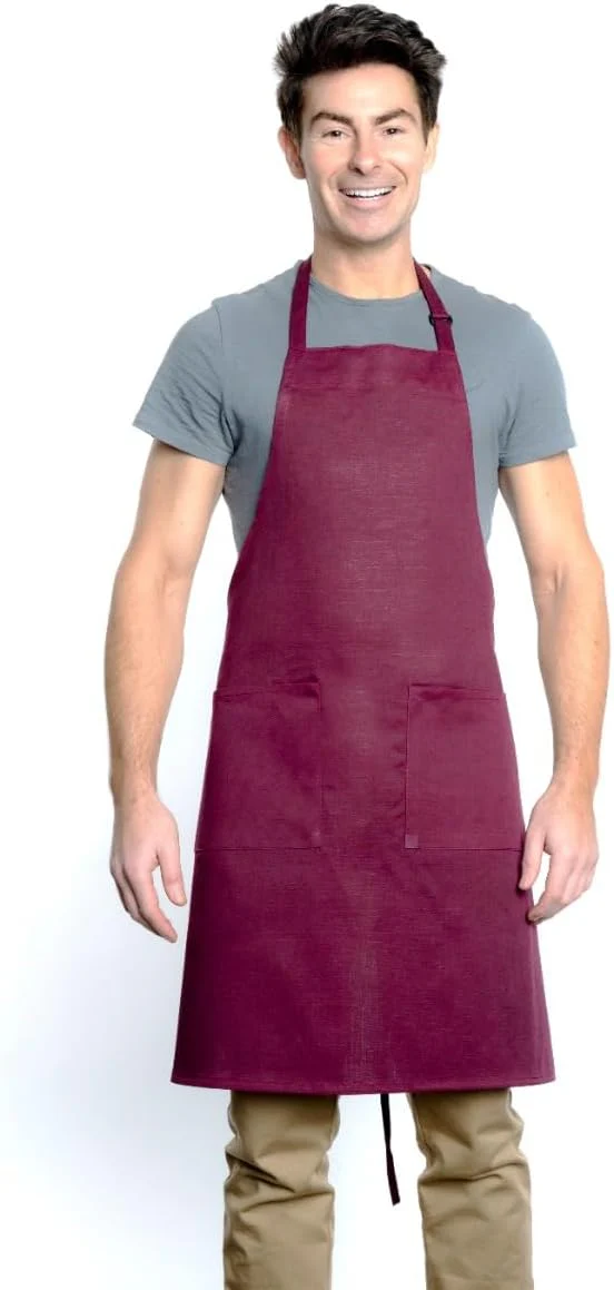 Chef Approved 167BAADJBU 32 Inch Bib Apron Burgundy Poly-Cotton Two Pockets Chef Approved 167BAADJBU 32 Inch Bib Apron Burgundy Poly-Cotton Two Pockets