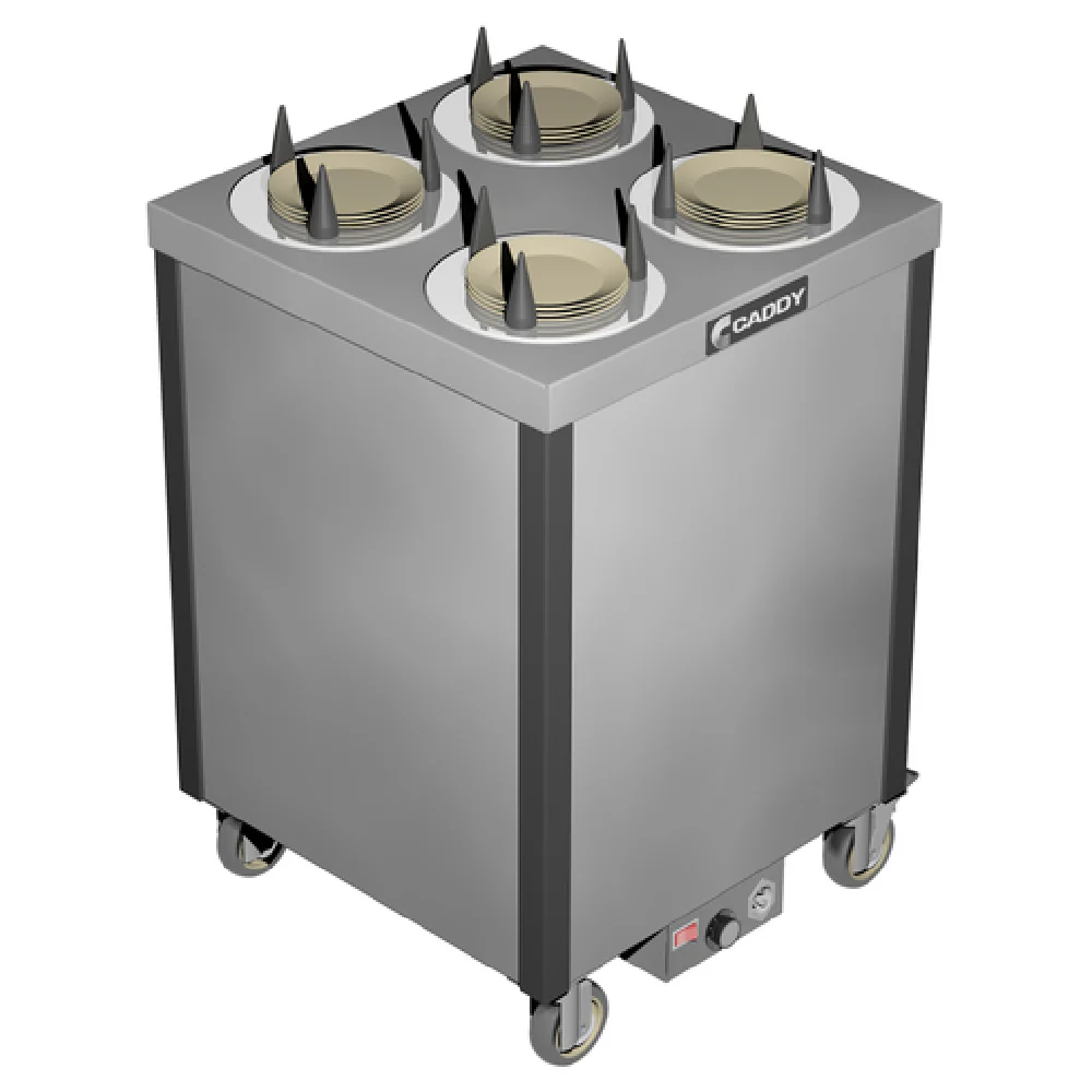 Caddy CM-S-104-H 23 Inch Heated Dish Dispenser Cabinet Style Stainless Steel with 4 Cylinders