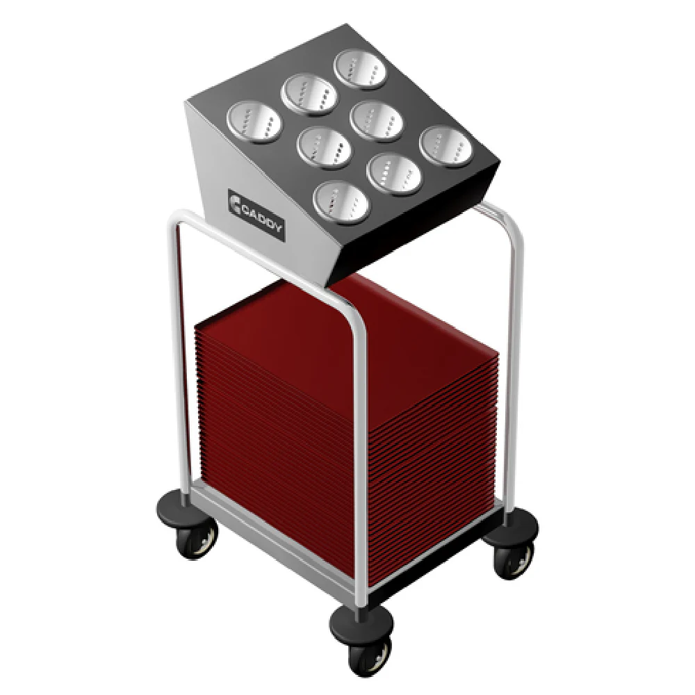 Caddy T-414 19 Inch Tray and Silver Caddy with 8 Cylinder Dispensers Stainless Steel