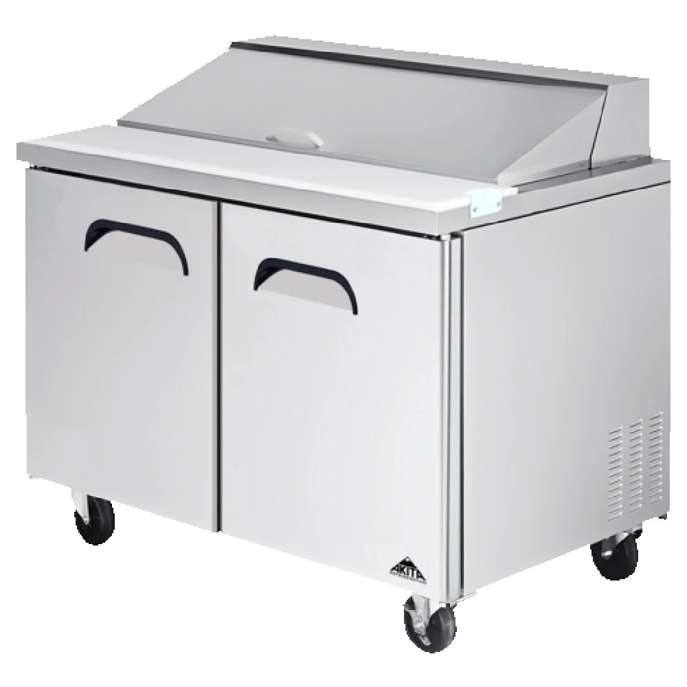 Akita AST-48-18 48 Inch Two Section Mega Top Salad Sandwich Prep Table 12.23 cu ft Akita AST-48-18 48 Inch Two Section Mega Top Salad Sandwich Prep Table 12.23 cu ft