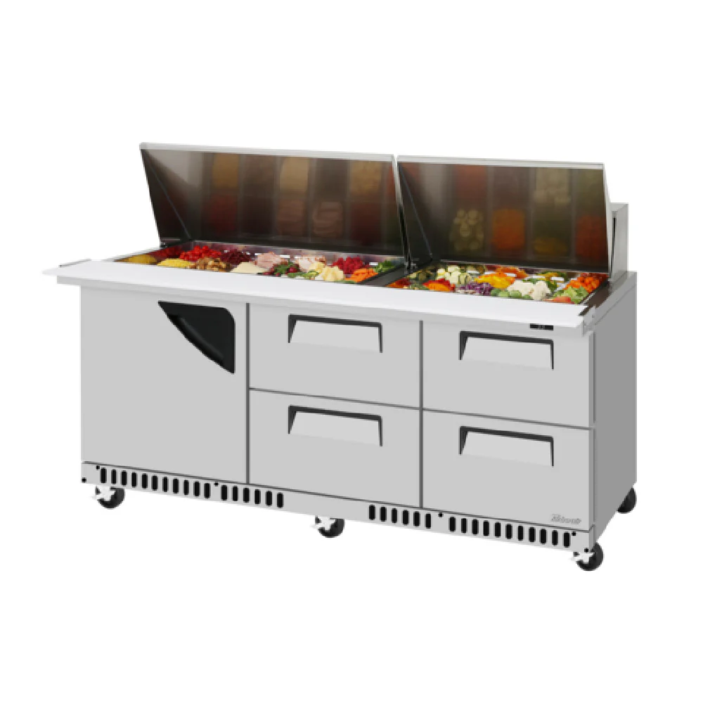 Turbo Air TST-72SD-30-D4R(L)-FB-N 72 Inch Super Deluxe Refrigerated Counter with 17.6 cu ft