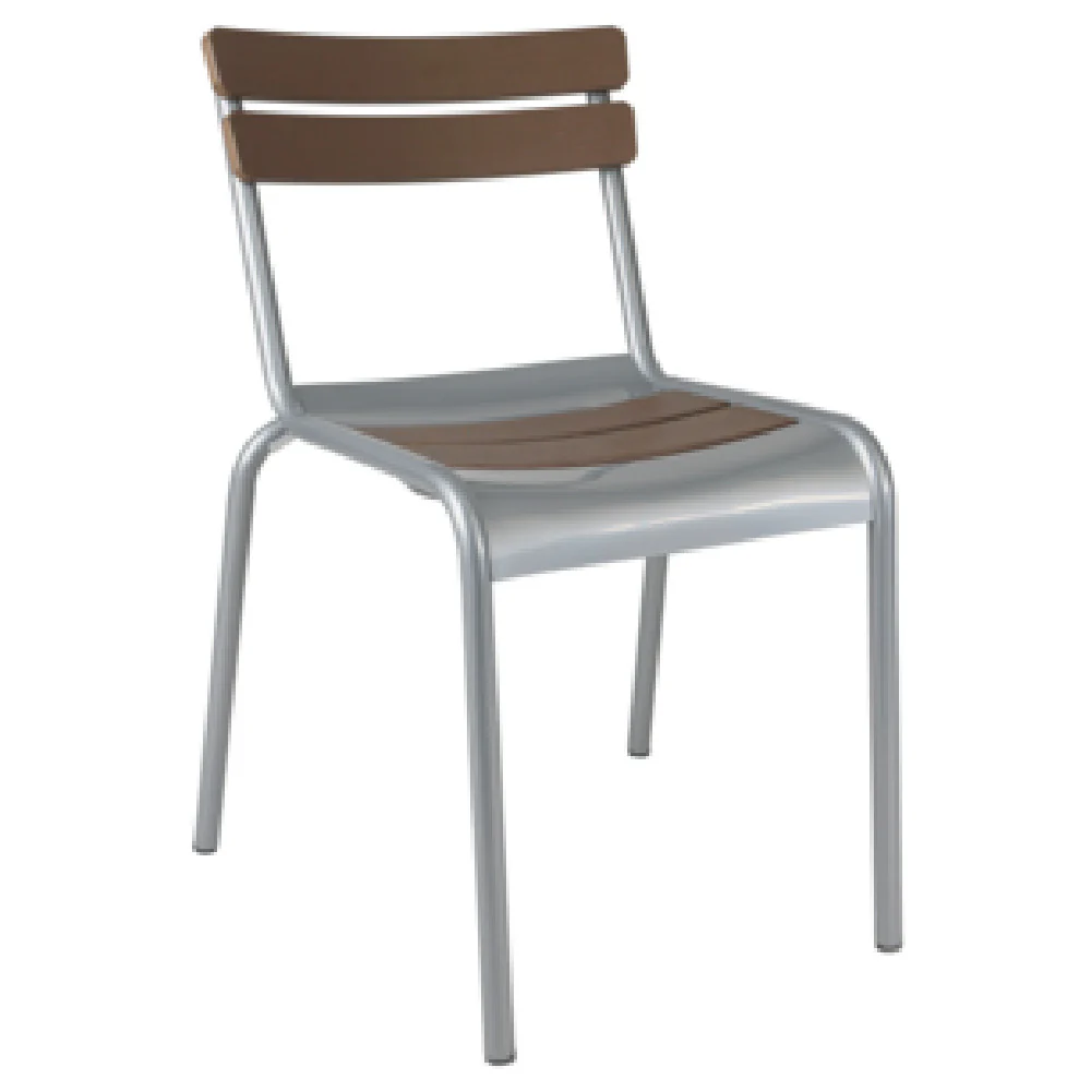 JMC Furniture ELCANO CHAIR 19 Inch Side Outdoor Plastic Wood Seat Silver Metal Frame JMC Furniture ELCANO CHAIR 19 Inch Side Outdoor Plastic Wood Seat Silver Metal Frame