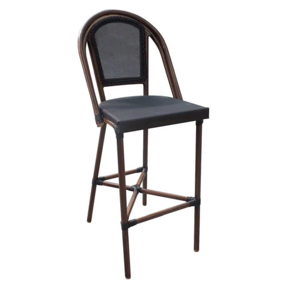 Plantation Prestige Commercial Furniture 2130300-0280 22 Inch Bar Stool Armless Stackable Black Textilene Aluminum