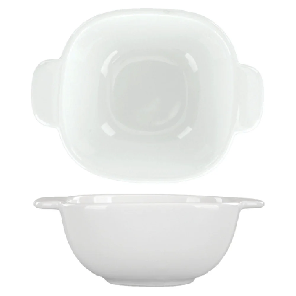 International Tableware FA-600 6 Oz Square Bowl With Handles Porcelain Bright White