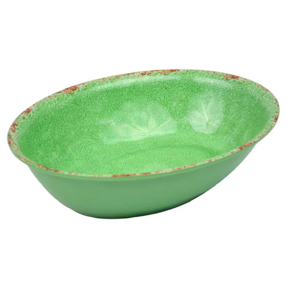BauscherHepp TG1638 1-1/4 Quart Oval Bowl Distressed Crackle Glaze Green Melamine