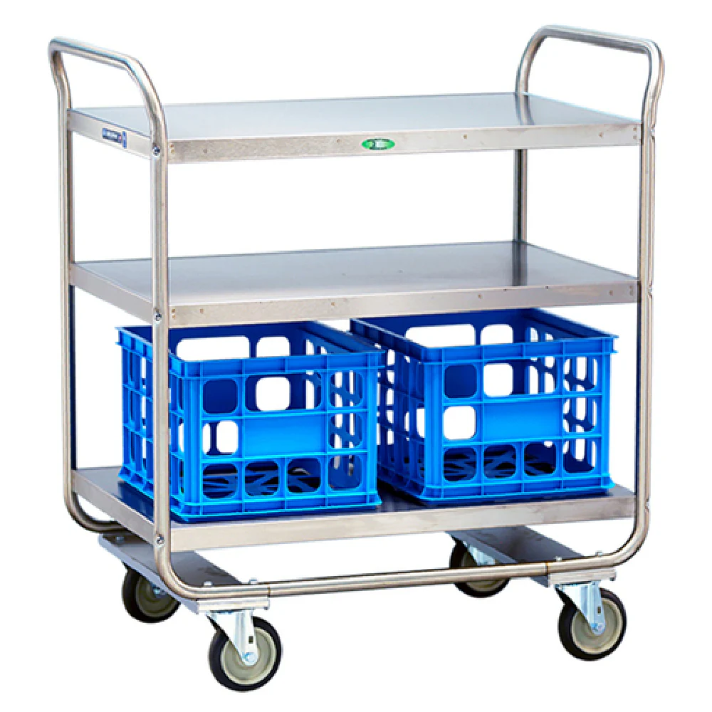 Lakeside 2444 35-3/4 Inch Milk Crate Transport Cart Stainless Steel 3 Shelves with Handles Lakeside 2444 35-3/4 Inch Milk Crate Transport Cart Stainless Steel 3 Shelves with Handles