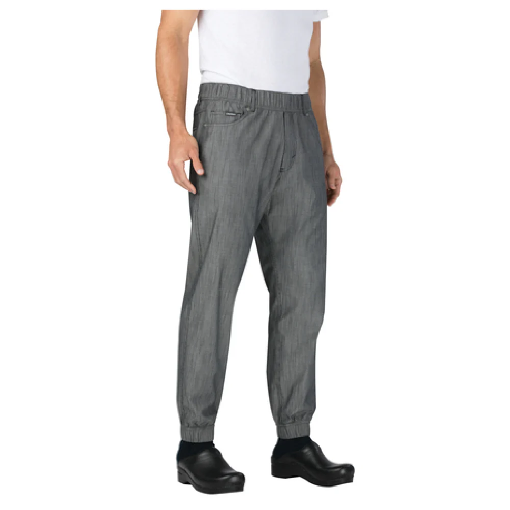Chef Works PBE01BWSM Medium Chef Pants with Elastic Waistband and Belt Loops