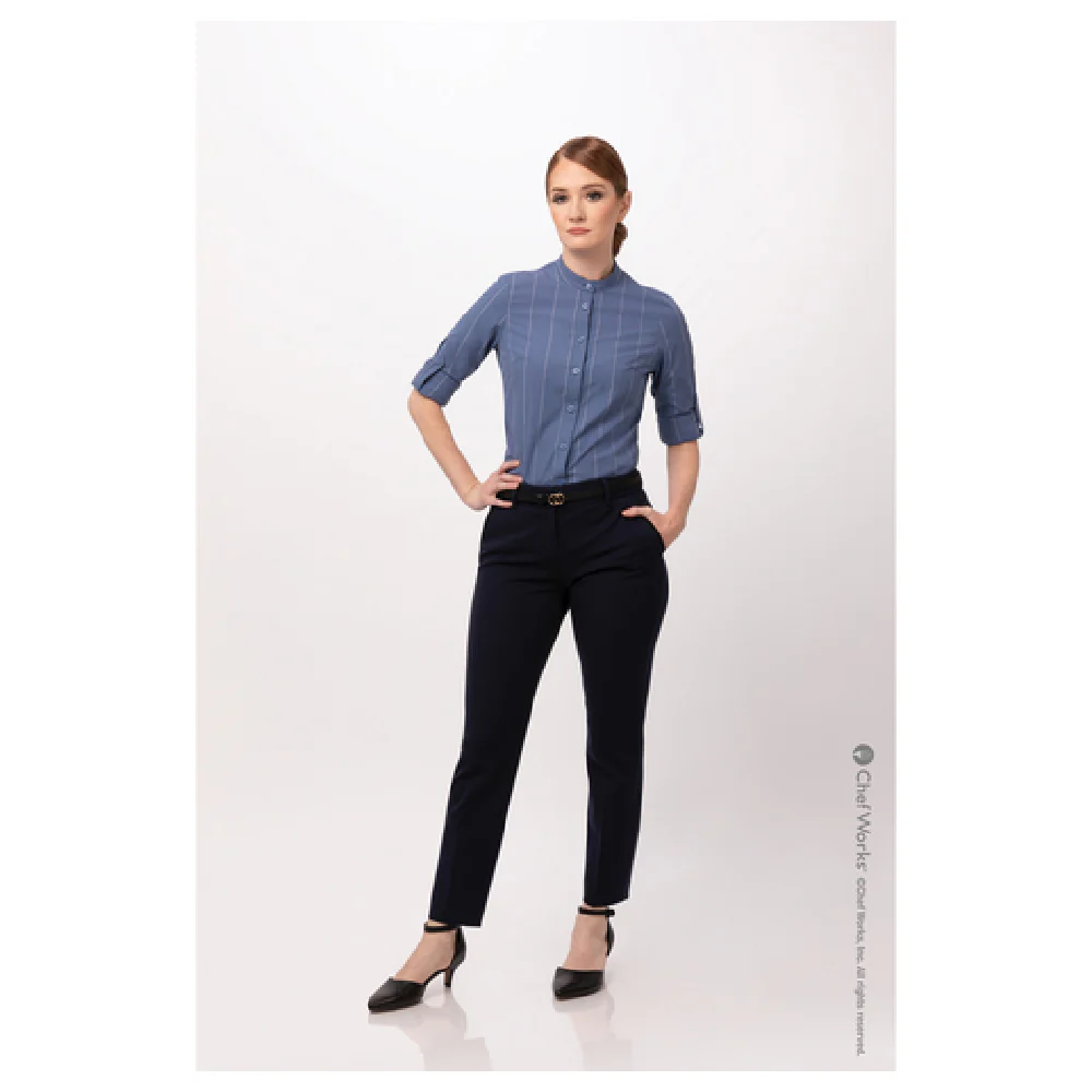 Chef Works SFB03WBLUS Women's Voce Dress Shirt Small Blue Poly/cotton with Roll-up Sleeves Chef Works SFB03WBLUS Women's Voce Dress Shirt Small Blue Poly/cotton with Roll-up Sleeves