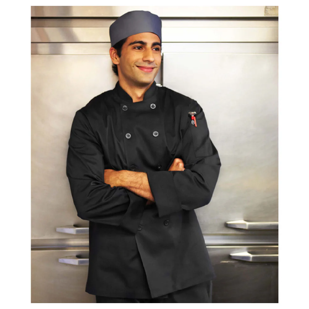 Chef Works BAST-BLK-XL XLarge Unisex Chef Coat Double-breasted Black Polycotton Chef Works BAST-BLK-XL XLarge Unisex Chef Coat Double-breasted Black Polycotton