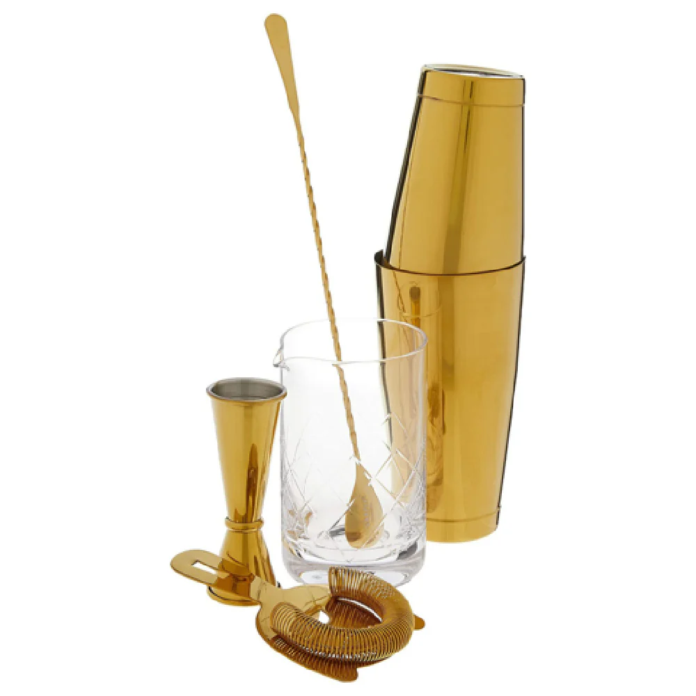 Mercer Culinary M37131GD 18 to 28 Oz Shaker with Gold Plated Finish Glass Mixing Set
