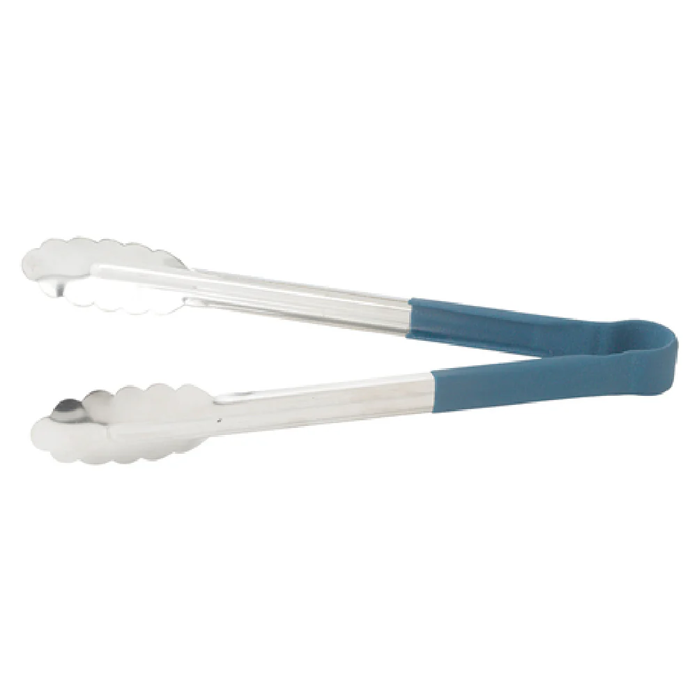 Winco UT-9HP-B 9 Inch Utility Tongs for Cold Food Service Blue Handle Stainless Steel
