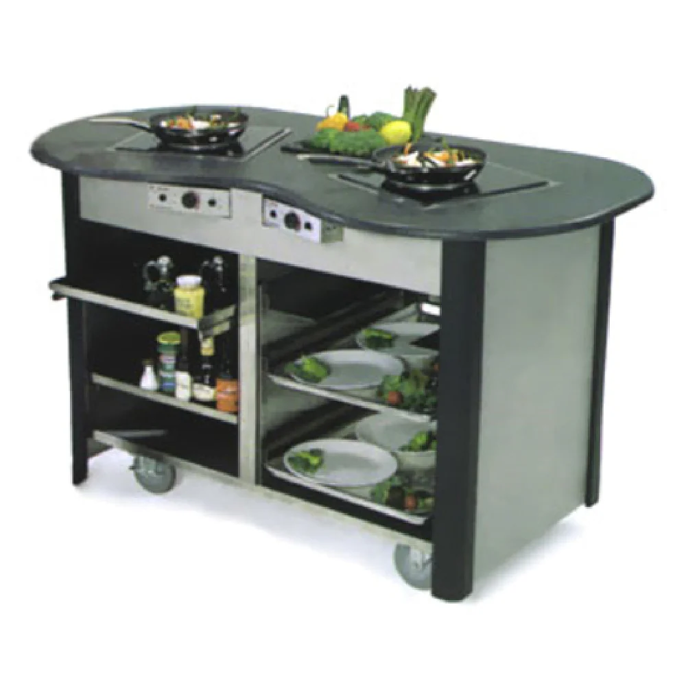 Lakeside 63070 60 Inch Mobile Cooking Cart Induction Electric Stainless Steel with Pull-Out Shelves