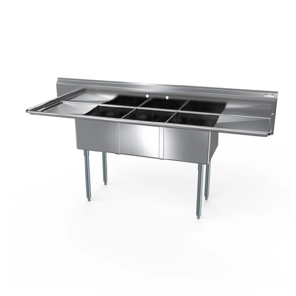 NBR Equipment 3SG-203012LR20 100 Inch Economy Sink with Three Compartments Stainless Steel