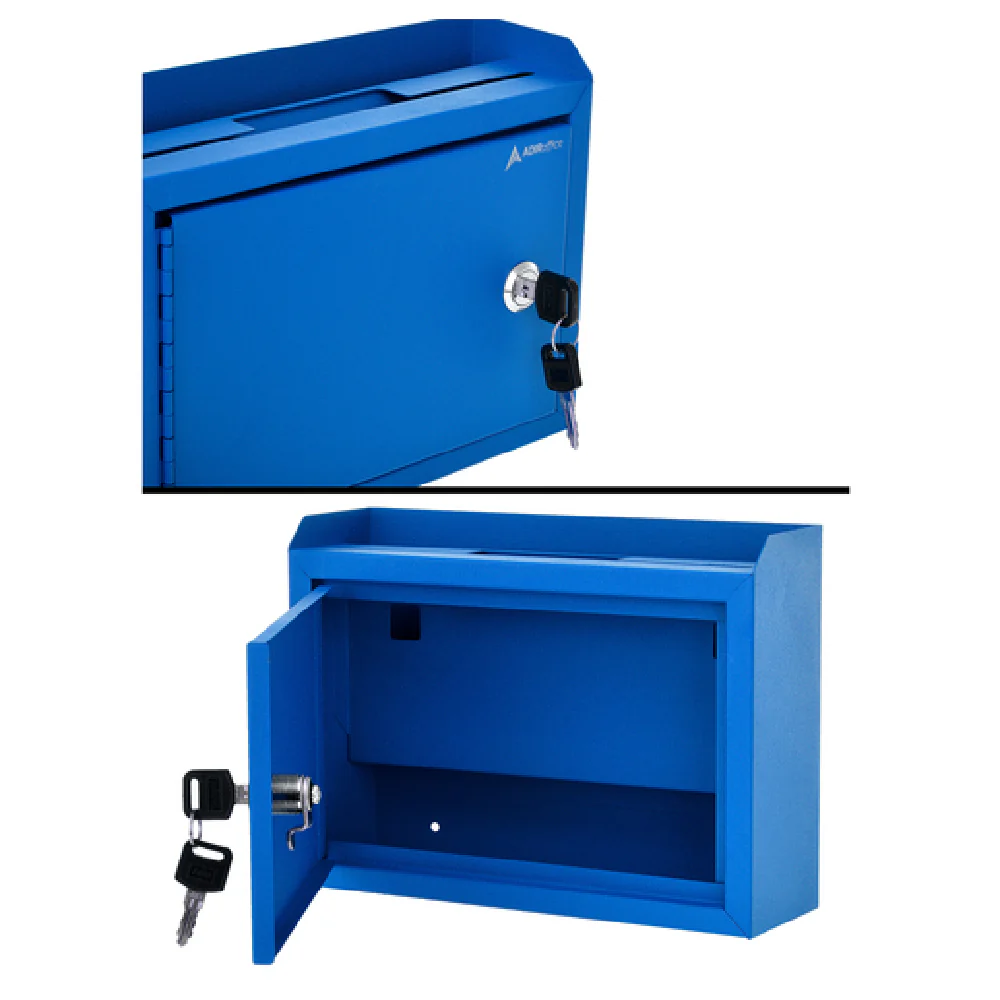 Alpine Industries ADI631-02-BLU 9-8/10 Inch Suggestion Box Lockable Blue Steel and Durable Alpine Industries ADI631-02-BLU 9-8/10 Inch Suggestion Box Lockable Blue Steel and Durable
