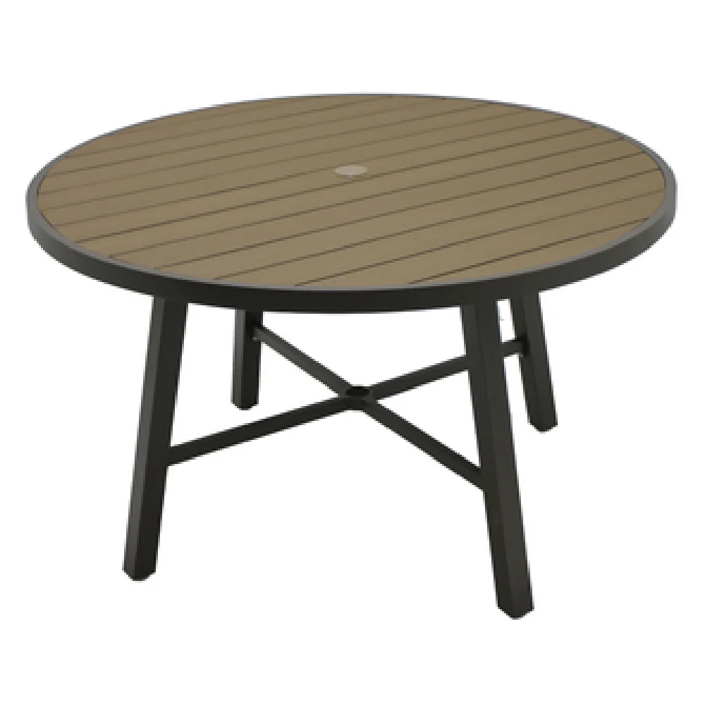 Plantation Prestige Commercial Furniture 8773600-01 36 Inch Round Table Faux Wood Top with Umbrella Hole Aluminum Frame Plantation Prestige Commercial Furniture 8773600-01 36 Inch Round Table Faux Wood Top with Umbrella Hole Aluminum Frame