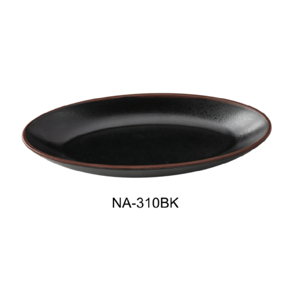 Yanco NA-310BK 10 Inch Oval Appetizer Salad Plate Deep Melamine Black with Brown Accents Yanco NA-310BK 10 Inch Oval Appetizer Salad Plate Deep Melamine Black with Brown Accents