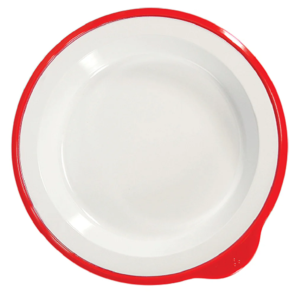 BauscherHepp T3833R 9-1/2 Inch Deep Plate 18-1/2 Oz Round With Rim Melamine White Red Rim BauscherHepp T3833R 9-1/2 Inch Deep Plate 18-1/2 Oz Round With Rim Melamine White Red Rim