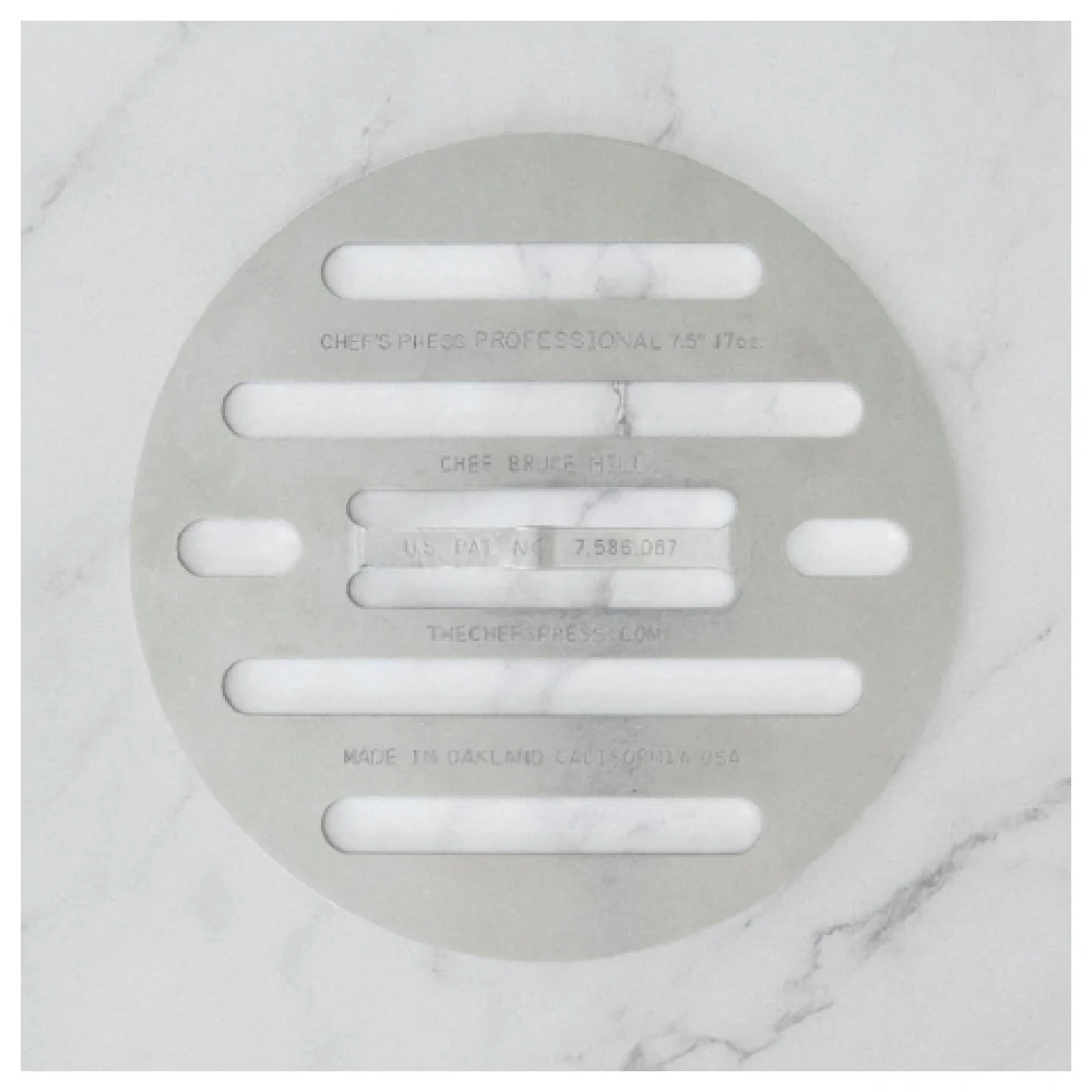 JB Prince UA269 7.5 Inch Diameter 17 Oz Chefs Press Made in USA Stainless Steel JB Prince UA269 7.5 Inch Diameter 17 Oz Chefs Press Made in USA Stainless Steel