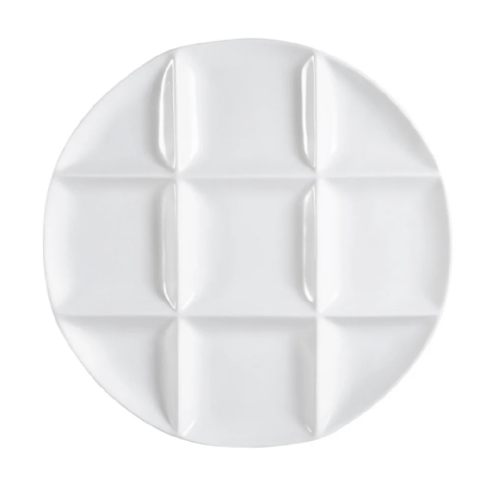 CAC China CMP-R12 12 Inch Diameter Round Tray Porcelain Super White with 9 Compartments