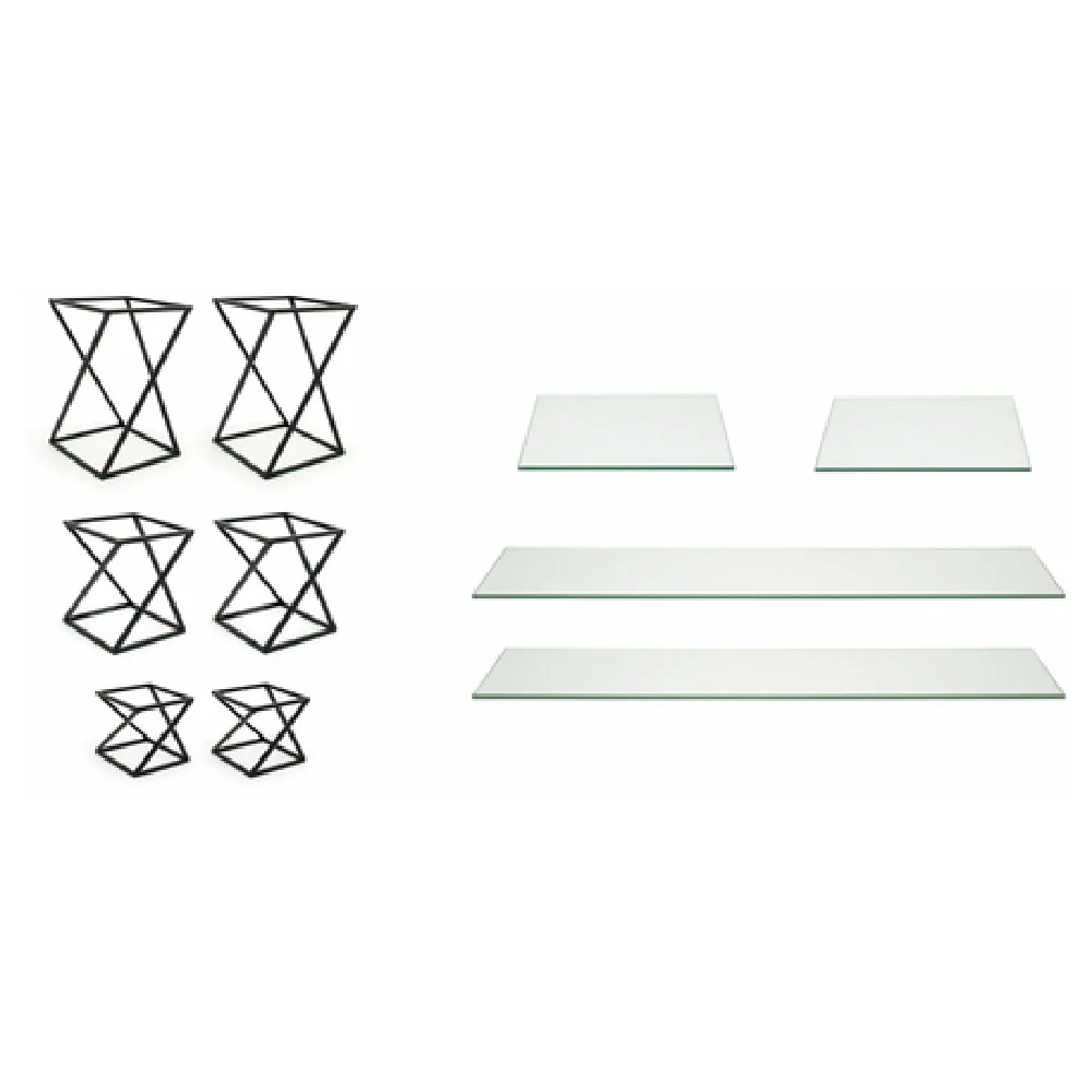 FOH BST030MUM28 Buffet Essentials Twist Clear Glass On Matte Black Includes Two BRI005BKI28 Twist Risers Set Of 3 Matte Black