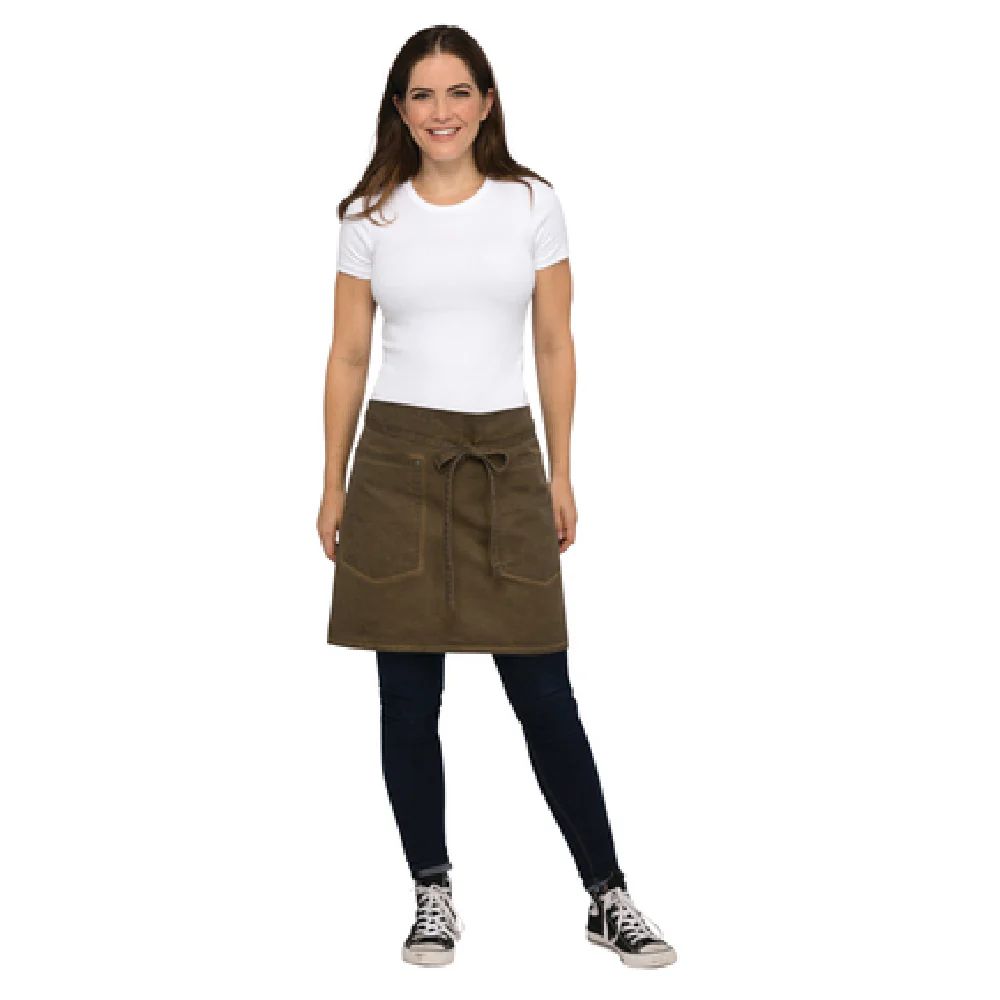 Chef Works AHWAQ014GBN0 31 Inch Half Length Waist Apron with Pocket Brown Cotton Antique Washed Finish