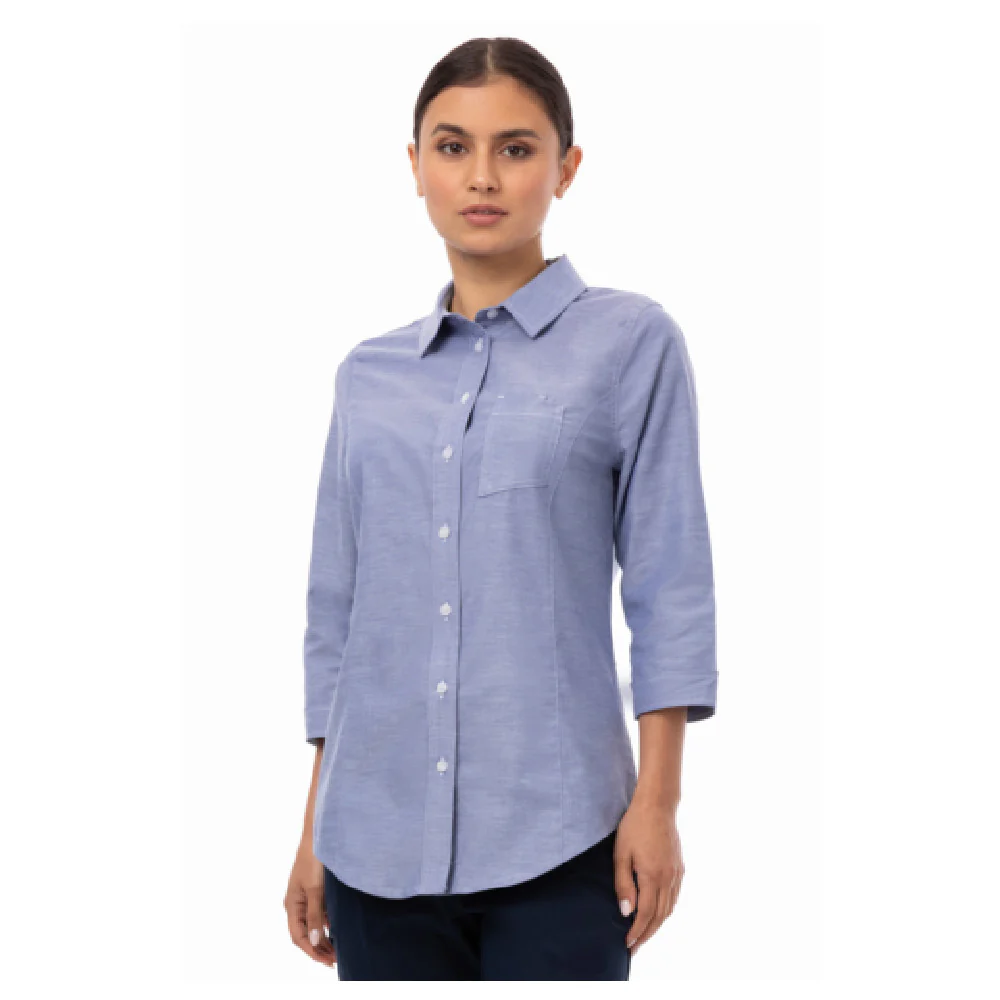 Chef Works SES01W-BLU-3XL 22 Inch Blue Modern Oxford Cook's Shirt Stretch Fabric
