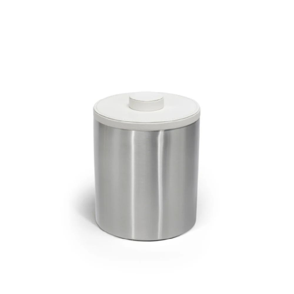 FOH RIB068BSS21 2qt Round Brushed Stainless Ice Bucket Silver With London White Lid FOH RIB068BSS21 2qt Round Brushed Stainless Ice Bucket Silver With London White Lid