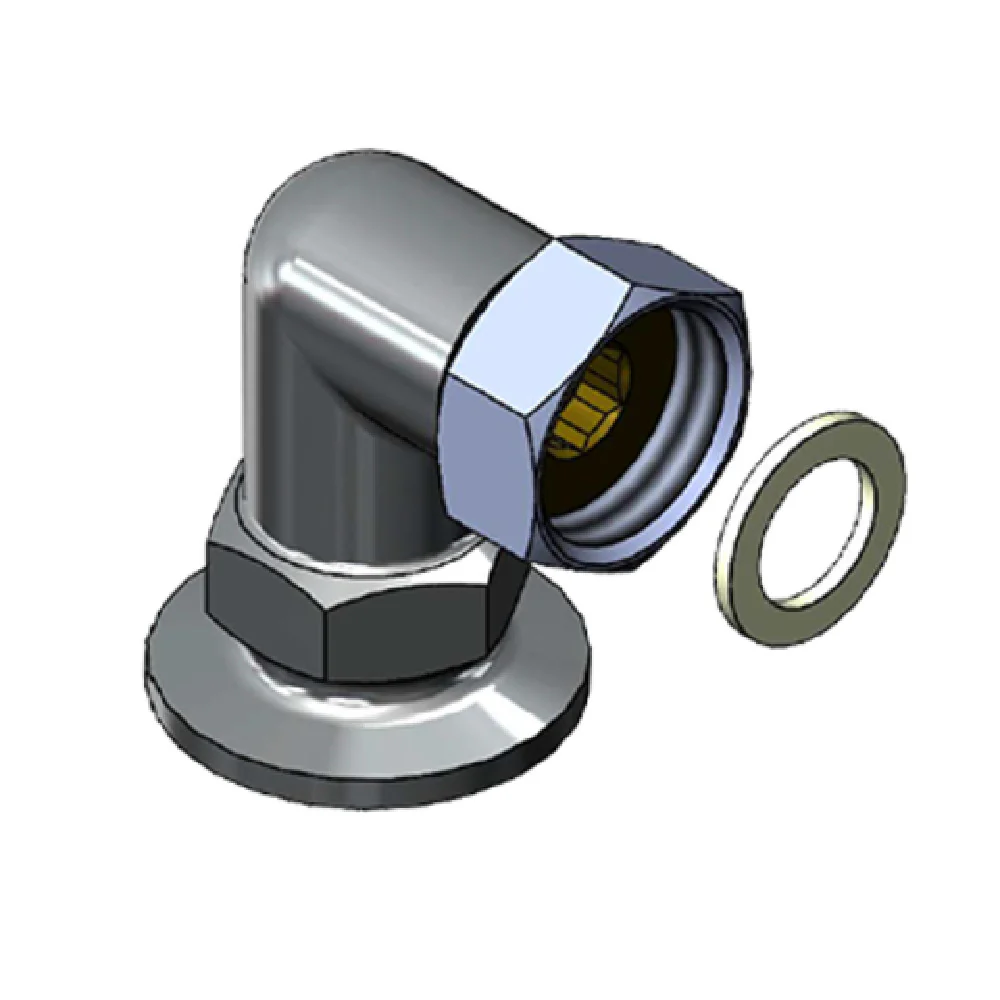 T&S Brass 00WW 1/2 Inch Flange 90 Degree Inlet Low-Lead Chrome Polished Brass