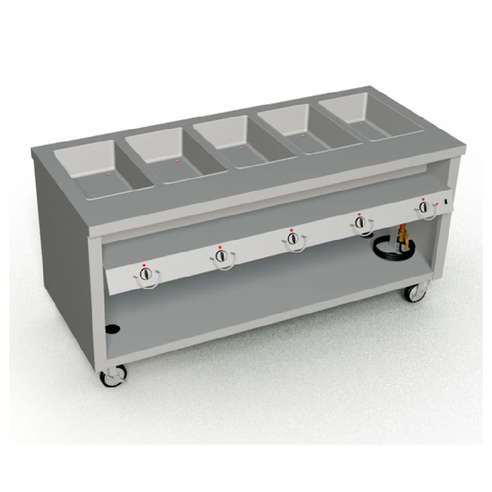 Duke TEHF-74PG_217150 74 Inch Mobile Electric Hot Food Unit with 5 Wells and Drain