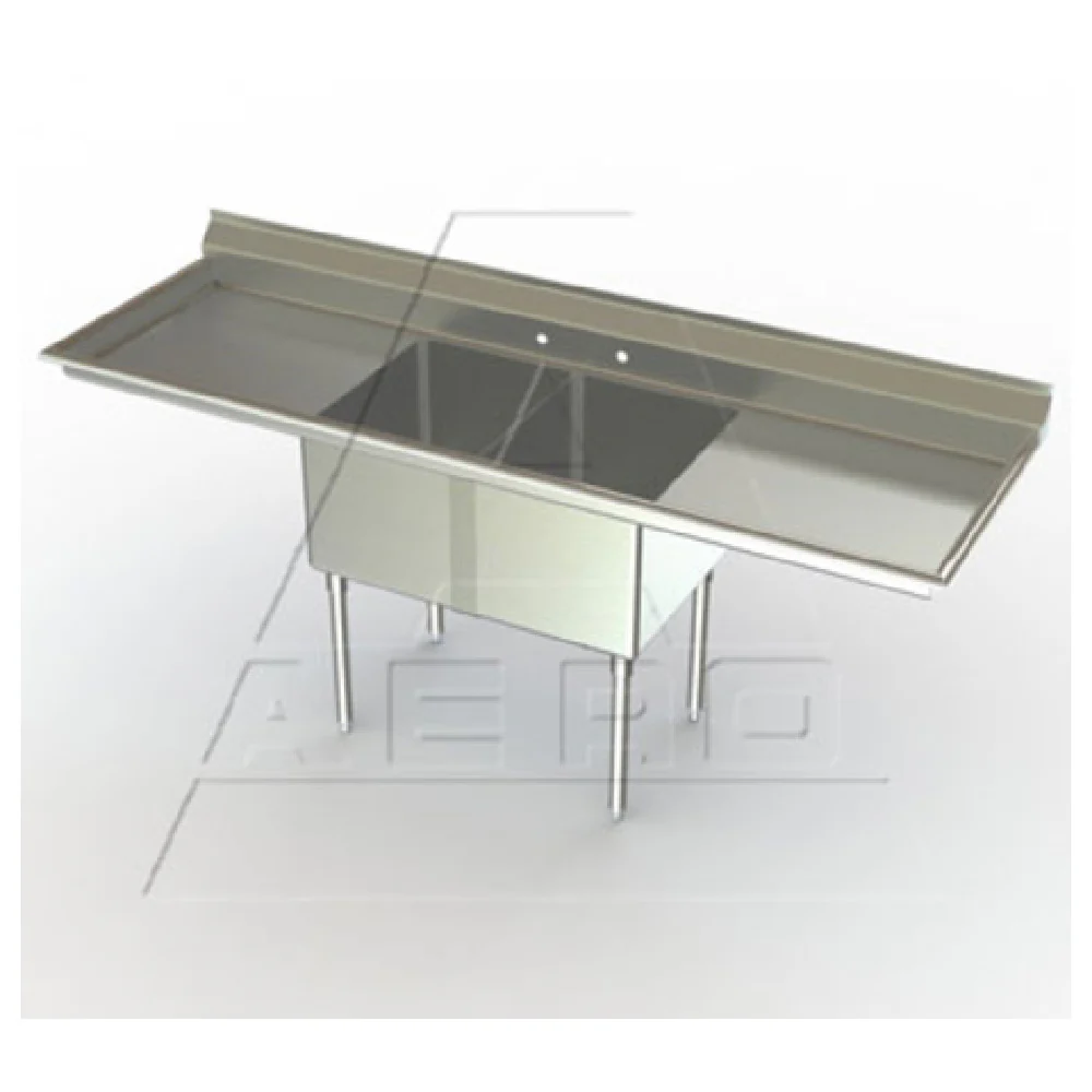 AERO Manufacturing 3F2-3020-20LR 83 Inch Delux Sink Stainless Steel Two Compartment with Drainboards