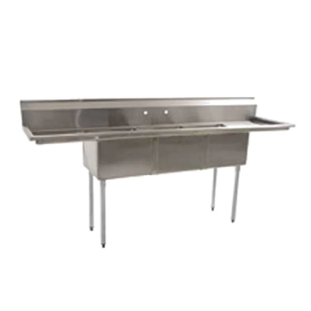 Eagle BPS-2472-3-24-FE 24 Inch Three Compartment Sink with 2 Drainboards 16 Gauge Stainless Steel