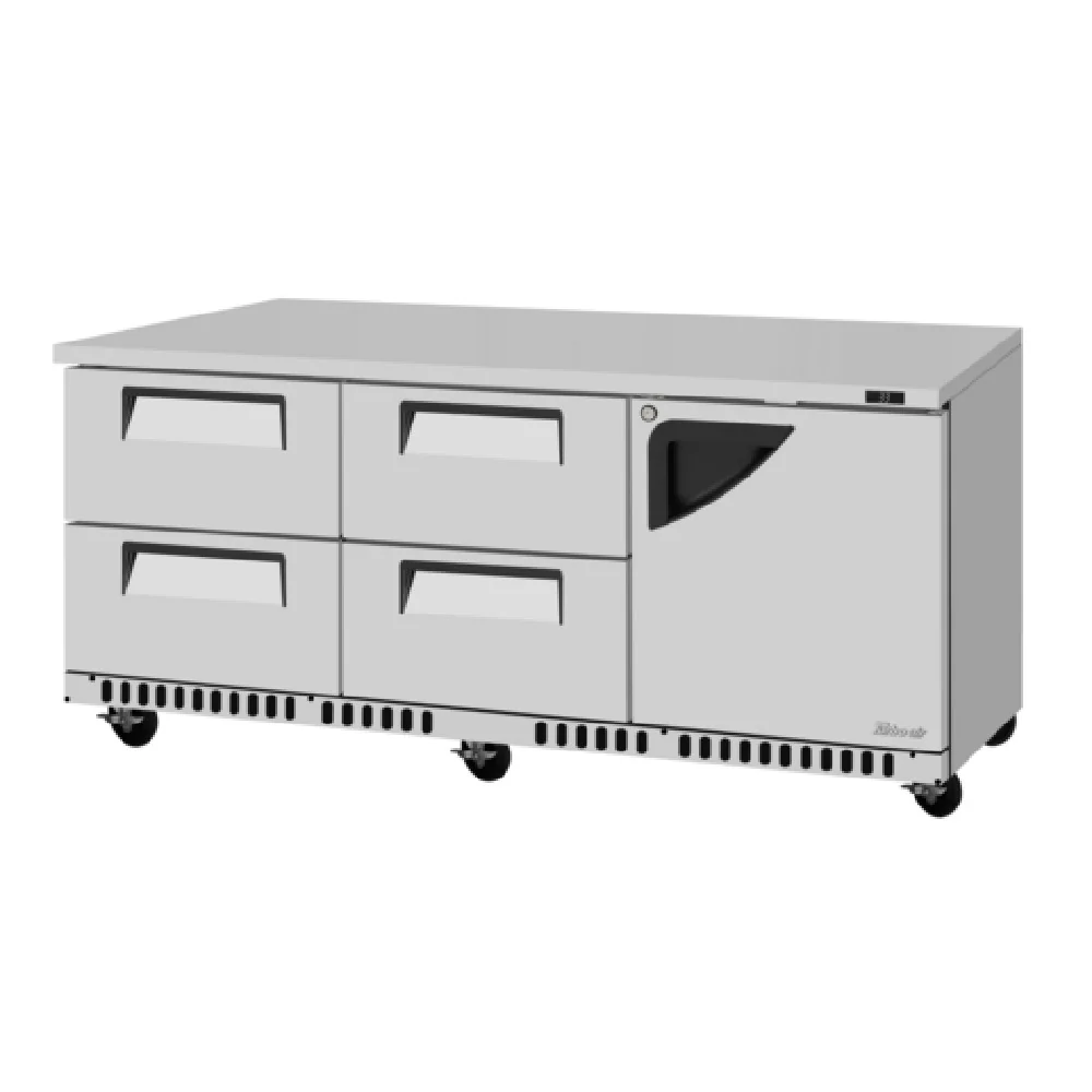 Turbo Air TUR-72SD-D4R(L)-FB-N 72 Inch Super Deluxe Series Undercounter Refrigerator 17.6 cu ft with 3 Section and Drawers