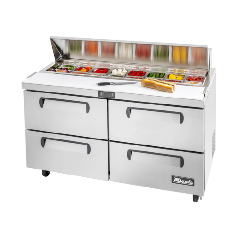 Migali Industries C-SP60-16-D-HC 60 Inch Stainless Steel Sandwich Prep Table with 4 Drawers Migali Industries C-SP60-16-D-HC 60 Inch Stainless Steel Sandwich Prep Table with 4 Drawers