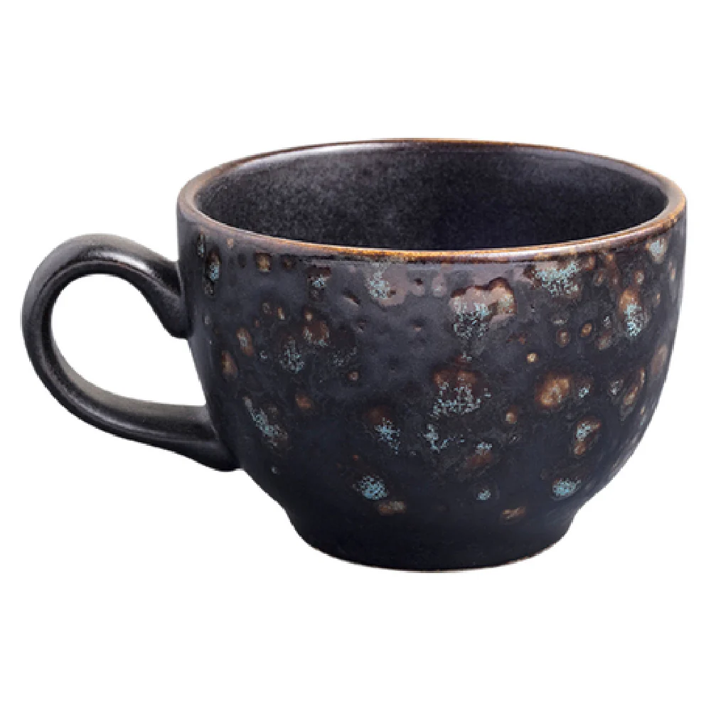 Vertex China LMS-1 8 Oz Cup Hand Painted with Handle Matte Black Sky Blue