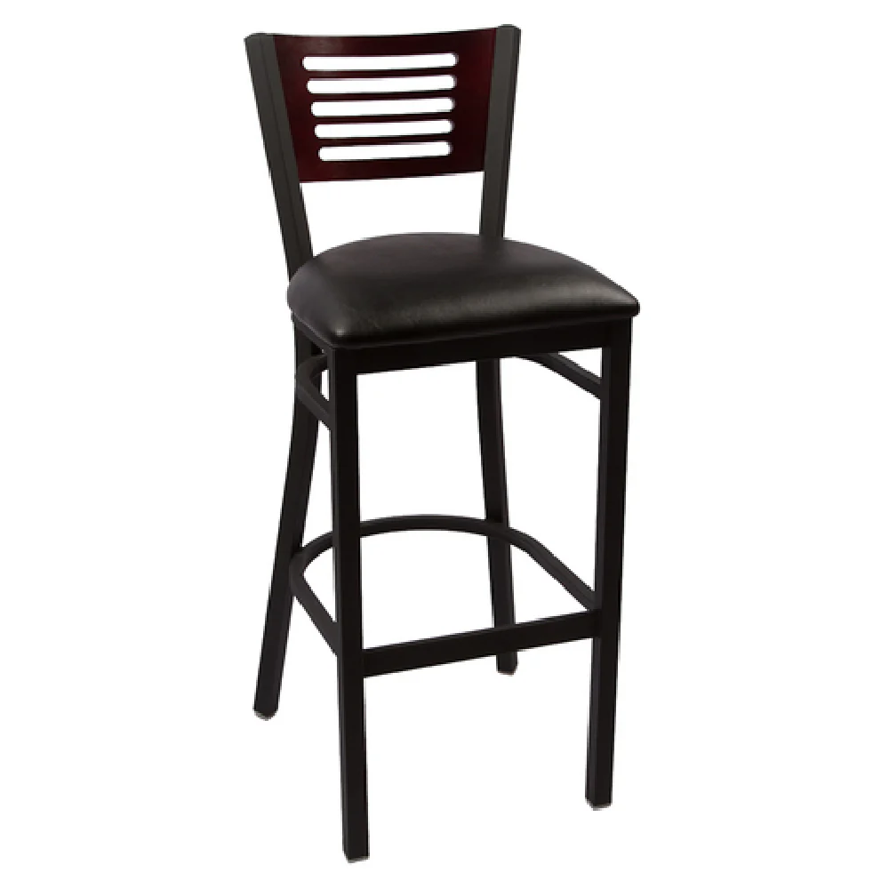 JMC Furniture JONES RIVER CLEAR COAT BARSTOOL VINYL 17 Width Slotted Wood Back Vinyl Seat Metal Frame with Footrest JMC Furniture JONES RIVER CLEAR COAT BARSTOOL VINYL 17 Width Slotted Wood Back Vinyl Seat Metal Frame with Footrest