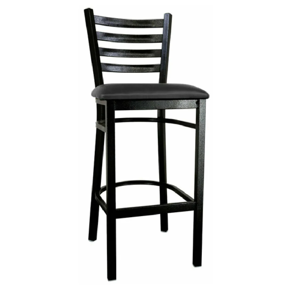 Omcan 47592+76554 17 Inch Bar Stool Ladder Back Vinyl Seat Metal Black Omcan 47592+76554 17 Inch Bar Stool Ladder Back Vinyl Seat Metal Black