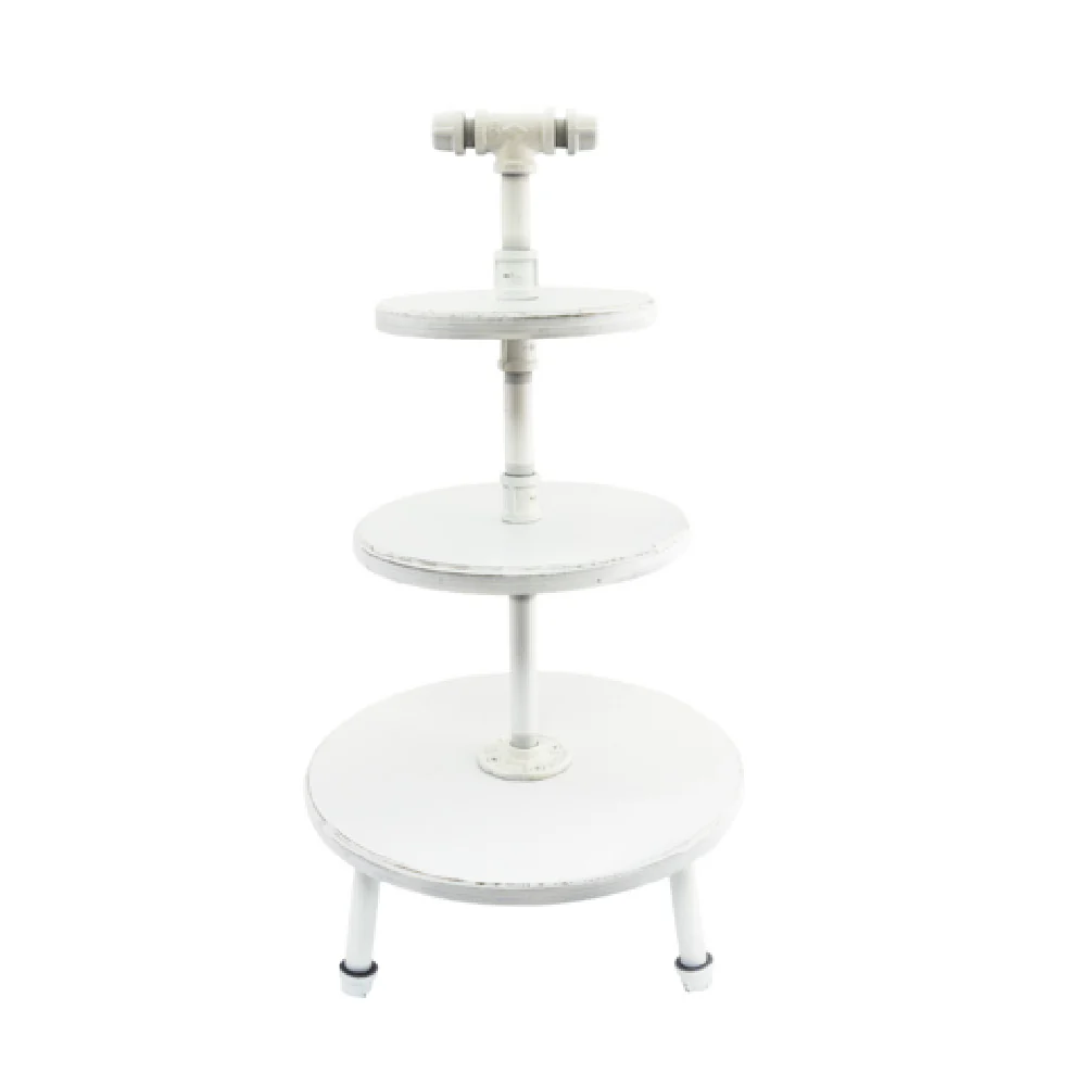 Steelite 6525T208 26 Inch 3-Tier Buffet Stand Wood White with Adjustable Tiers