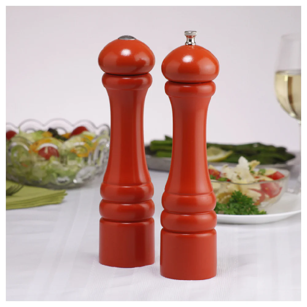 Chef Specialties 10900 10 Inch Manual Pepper Mill and Salt Shaker Set Butternut Orange Wood Chef Specialties 10900 10 Inch Manual Pepper Mill and Salt Shaker Set Butternut Orange Wood