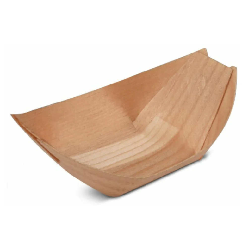 JB Prince RB328 2.5 Wide Mini Poplar Wood Gravy Sauce Boat Bamboo 50 Packs