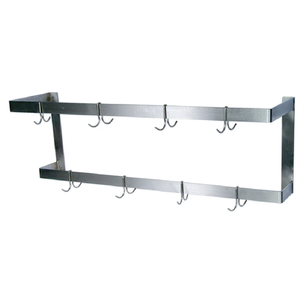 BK Resources BK-WPR2-72 72 Inch Double Bar Pot Rack Wall Mount Stainless Steel with Hooks