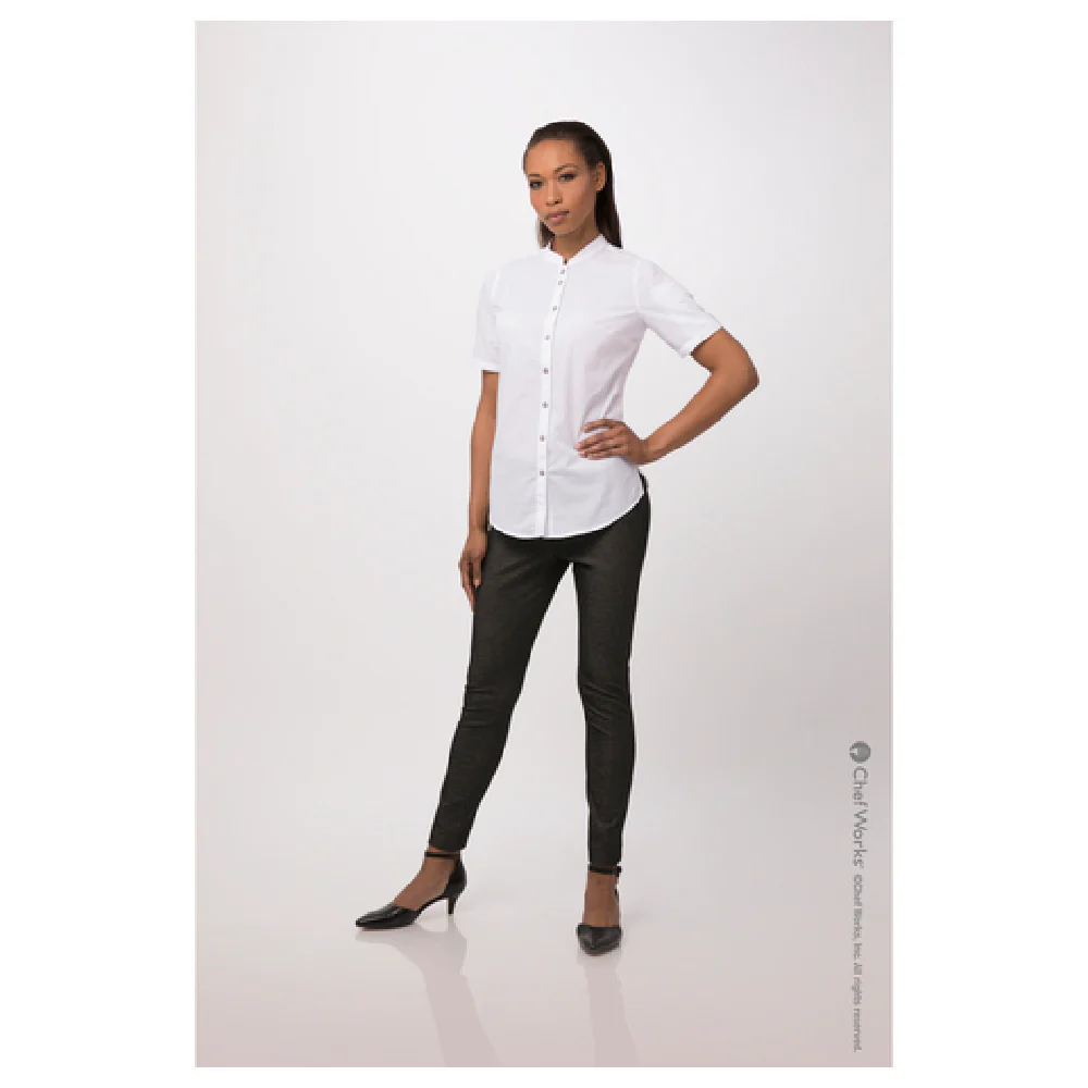 Chef Works SHC08WWHTXL Cook's Shirt Women's Seersucker Short Sleeve White and Poly Cotton