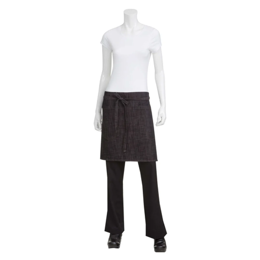 Chef Works AHWXX012BBG0 19 Inch Half Length Waist Apron Black-Burgundy Cotton Denim