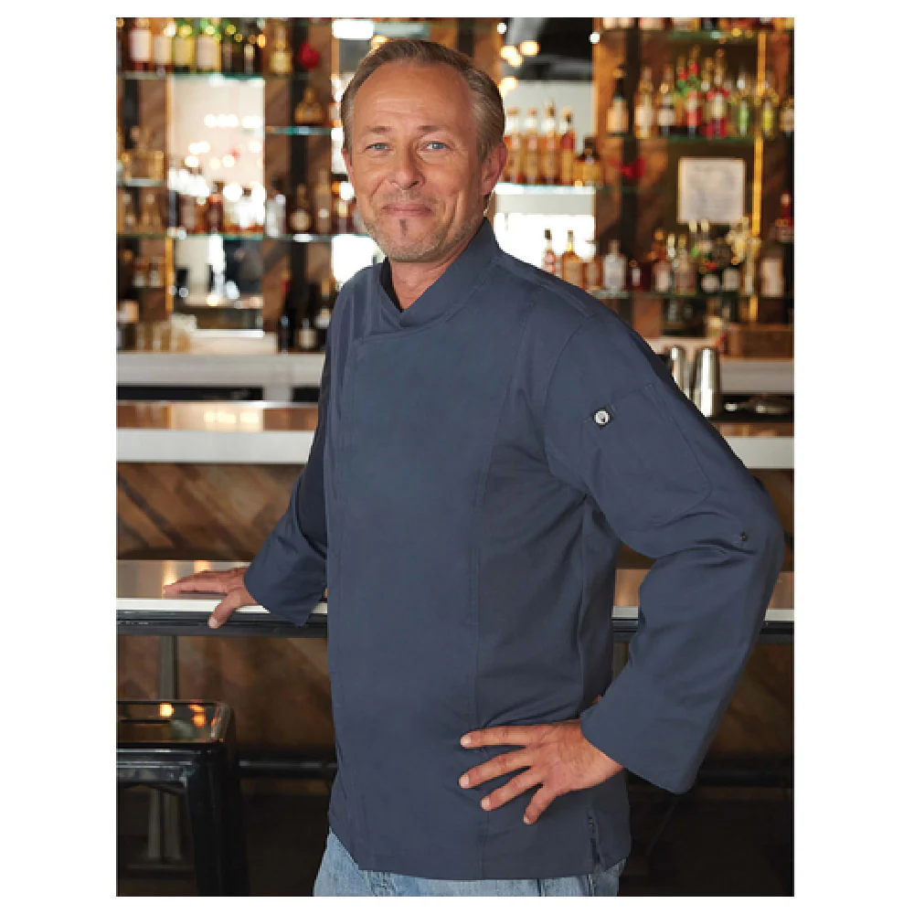 Chef Works BCLZ008-BLU-L Large Unisex Chef Coat Roll-up Long Sleeves Blue Cotton Poly Chef Works BCLZ008-BLU-L Large Unisex Chef Coat Roll-up Long Sleeves Blue Cotton Poly