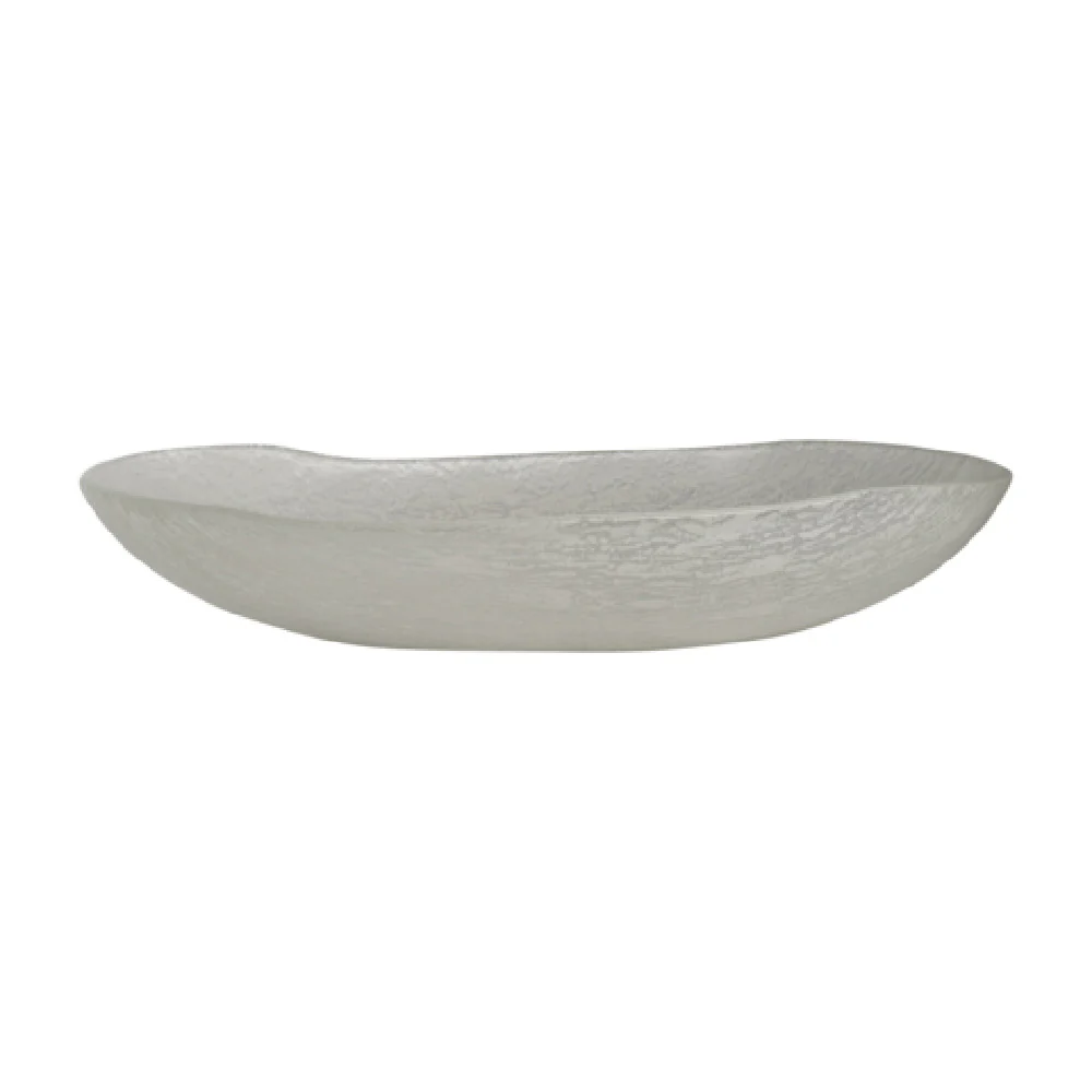 Steelite GS196692 2.5 Qt Oval Glass Serving Bowl Cream Crackle Finish 14.625 Inch