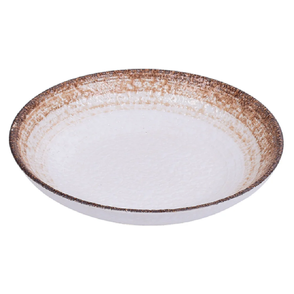 Yanco RO-2609 30 Oz Porcelain Round Salad Pasta Bowl White Brown Glazed Yanco RO-2609 30 Oz Porcelain Round Salad Pasta Bowl White Brown Glazed