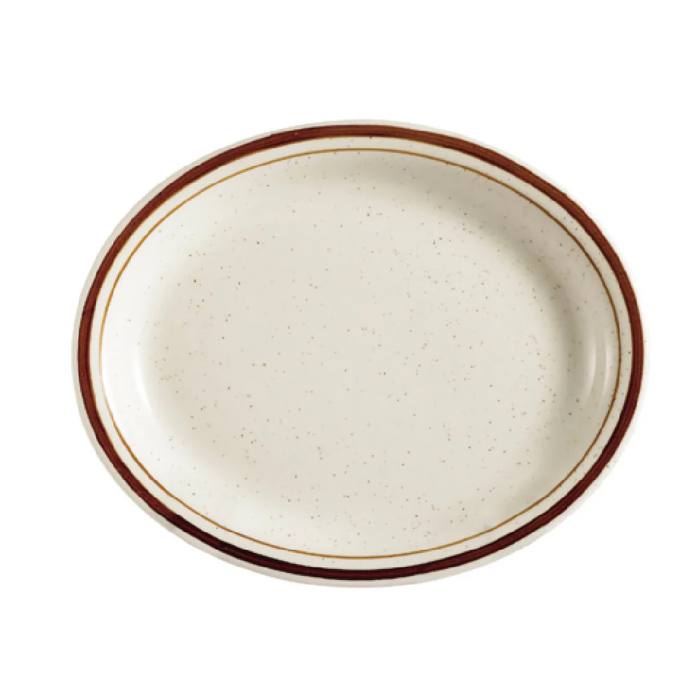 CAC China AZ-13 11-1/2 Inch Oval Platter Ceramic Narrow Rim with Brown Speckled Finish