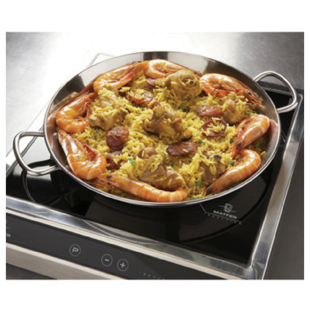 Matfer 70990 12-1/2 Inch Diameter Paella Pan Gas Stainless Steel with 2 Handles