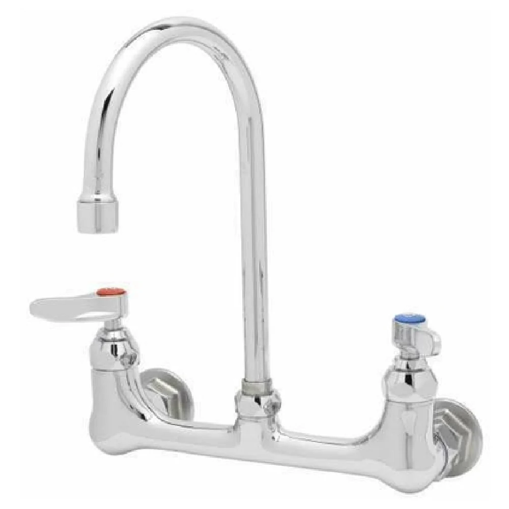 T&S Brass B-0330-M 8 Inch Double Pantry Faucet Wall Mount Stainless Steel with Gooseneck